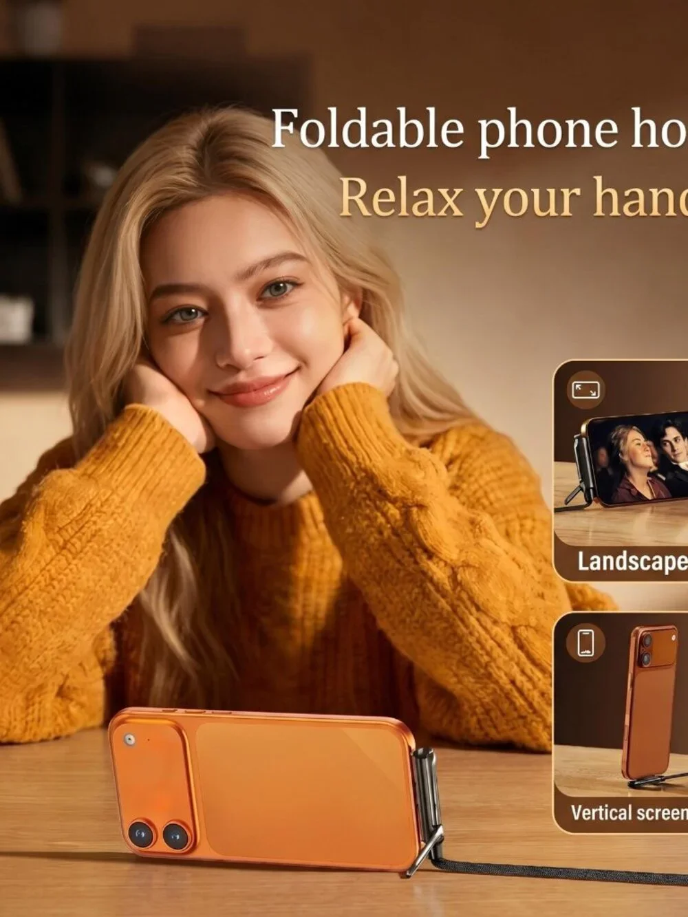 60W Orange 2-in-1 Fast Charging Cable with Foldable Stand